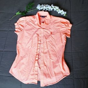 Ralph Lauren Orange Gingham Short Sleeve Button Up